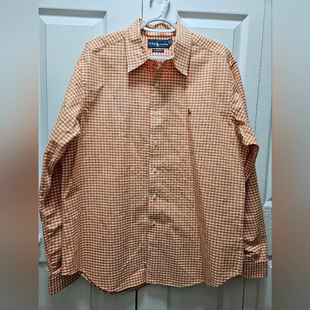 Polo Ralph Lauren Men's Orange Plaid Shirt Size XL EUC